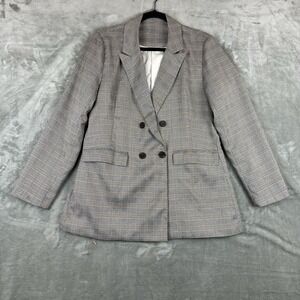 Mint Limit Blazer Women's L Gray Yellow Plaid Oversized Pockets